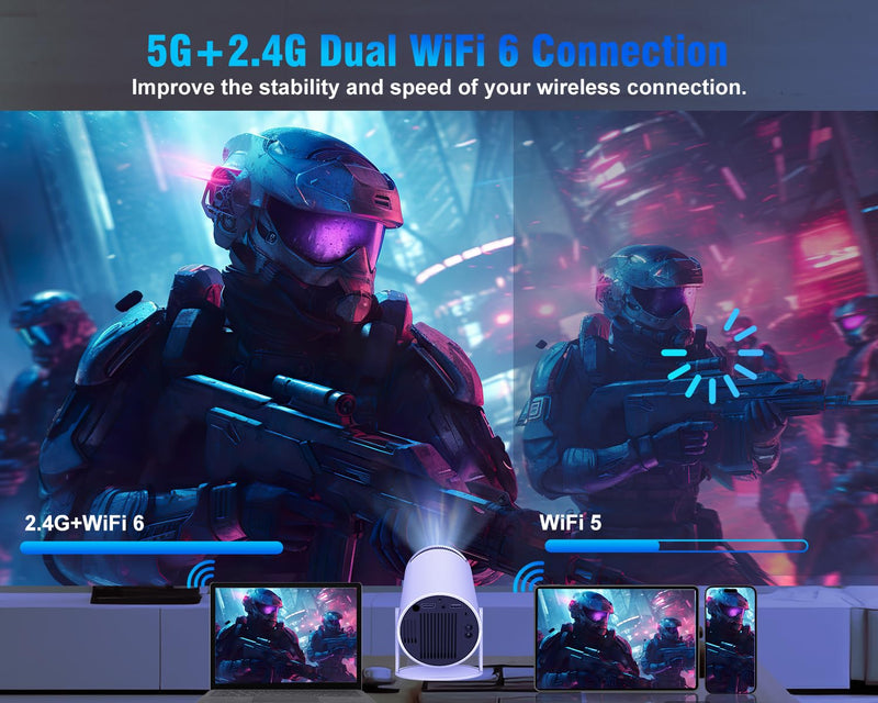 HY300PRO Mini Projector with Wifi and Bluetooth, 4K Support 200ANSI Smart Portable Projector, Auto Keystone, 180 Degree Rotation, Android 11 for Outdoor, Bedroom, Movie, game & business Manual Focus