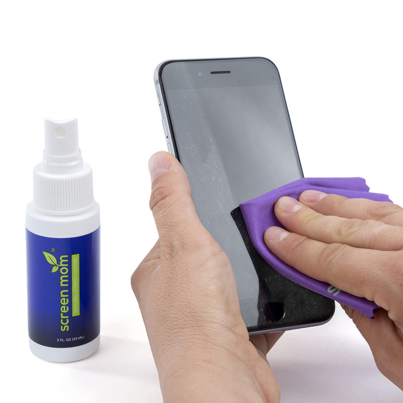 Screen Mom Screen Cleaner Home & Away Bundle – Designed for LED, LCD, Plasma, TV, iPad, Laptop, Computer Monitor, Tablets, Phones, & Eyeglasses - Includes 8oz & 2oz Bottle with 4 Microfiber Cloths
