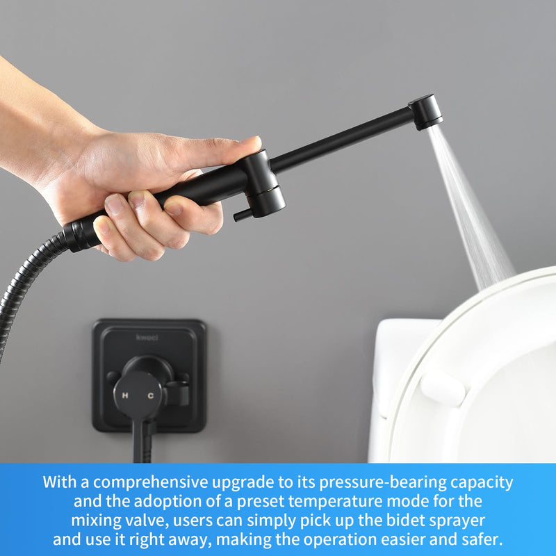 Stainless Steel Long Handle Bidet Sprayer Head，Matte Black Bidet Wand with Adjustable Knob Handle for Precise Water Control ‎Long Style Matte Black