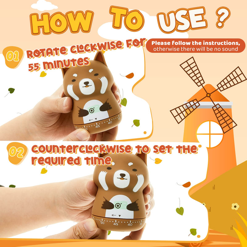4 Pieces Cute Kitchen Timer Animal Mechanical Manual Fox Raccoon Bear Wolf 60 Minutes Loud Alarm Egg Windup Timer for Adults Christmas Home Cooking Baking Fitness Beauty