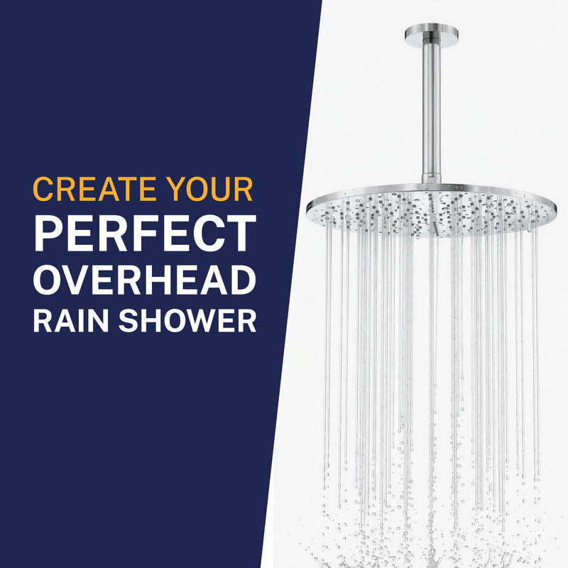 HammerHead Showers Solid Metal 6 Inch Ceiling Mount Shower Arm and Flange with Set Screw, Straight Shower Arm for Rain Shower Head, Ceiling-Mounted Rain Shower Arm, Chrome