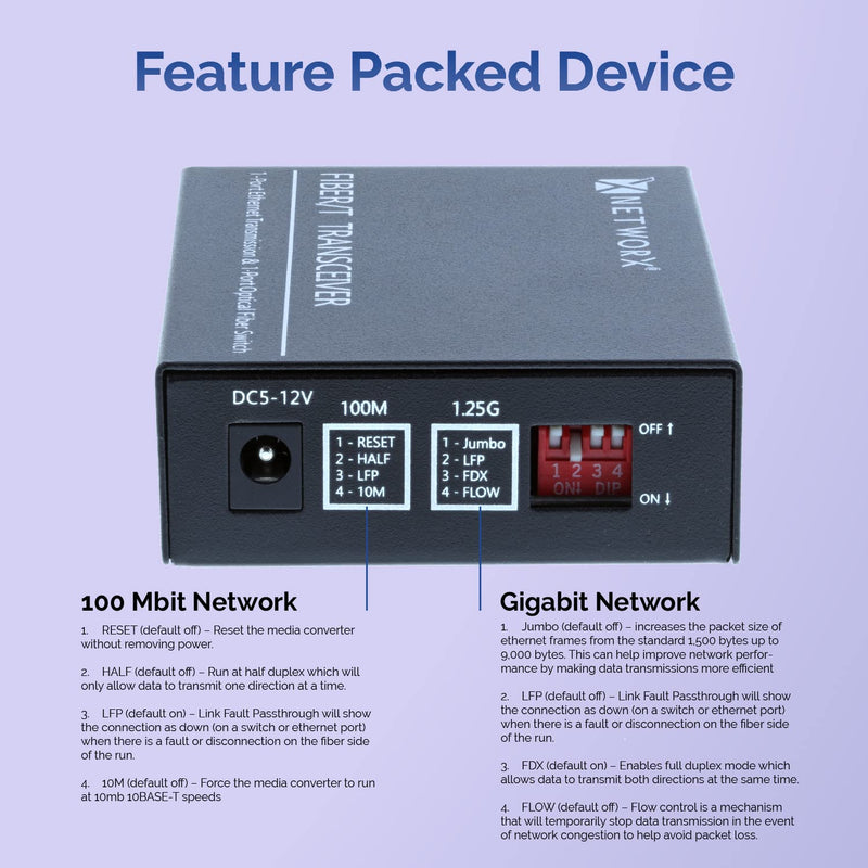 Networx® Gigabit Ethernet Fiber Media Converter - UTP to 1000Base-LX - ST Multimode, 5...