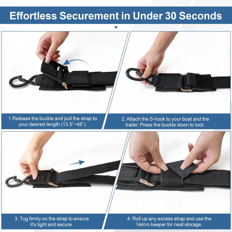 1208LB Heavy Duty Boat Tie Down Straps to Trailer, Anti-Corrosion 2" x 48" Adjustable Boat Trailer Straps for Trailering Safety with Jet Ski, Boat, Kayak, Pontoon, etc.