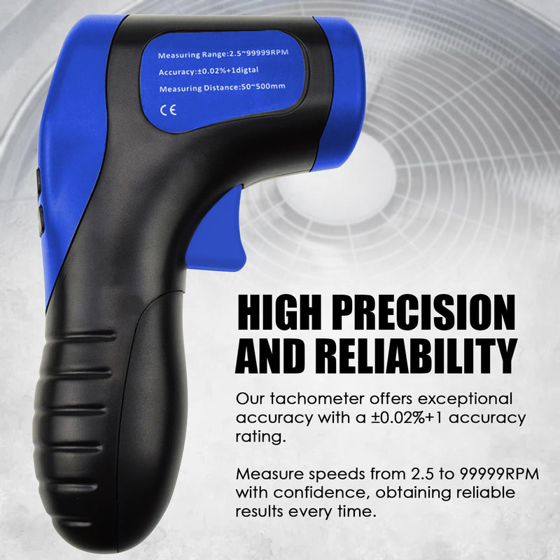 Laser Photo Tachometer Motor Speed Gauge Tester Non-Contact RPM Meter Motor Speed Gauge Gun - Accurate RPM Measurement with Rotational Record (Tachometer + 10 Reflective Tape) Tachometer + Reflective Tape