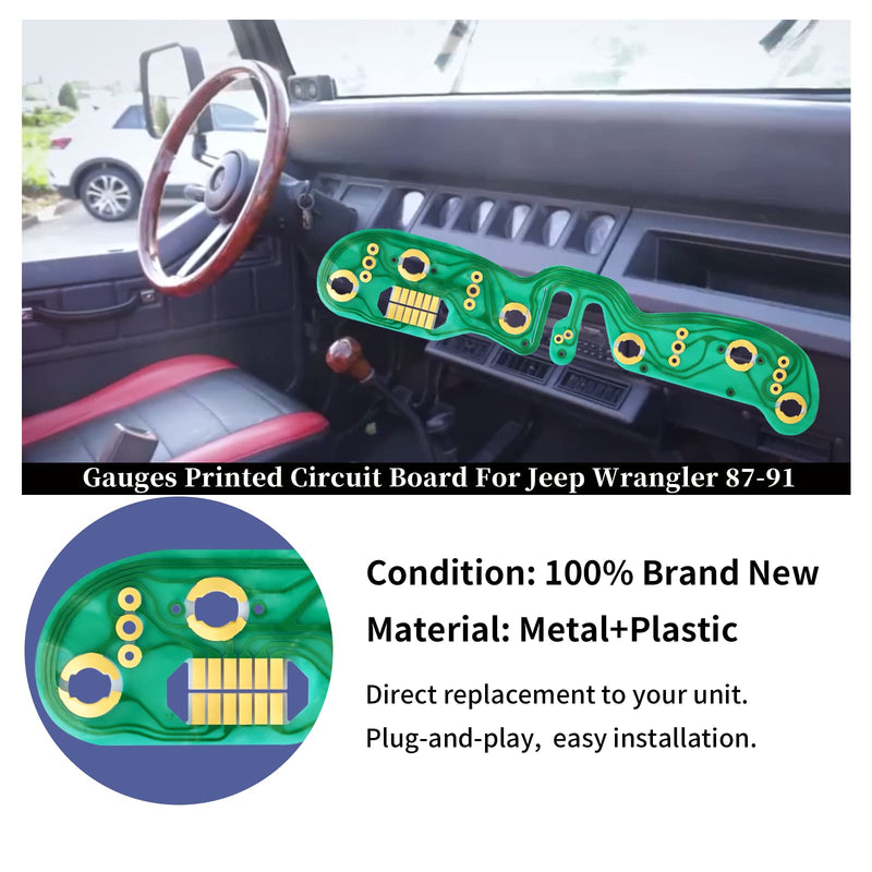 Gauges Cluster Circuit Board Compatible with Jeep Wrangler YJ 1987 1988 1989 1990 1991, Fits Wrangler Dashboard Printed Circuit Board 1987-1991 Jeep Wrangler Printed Circuit for Instrument Panel
