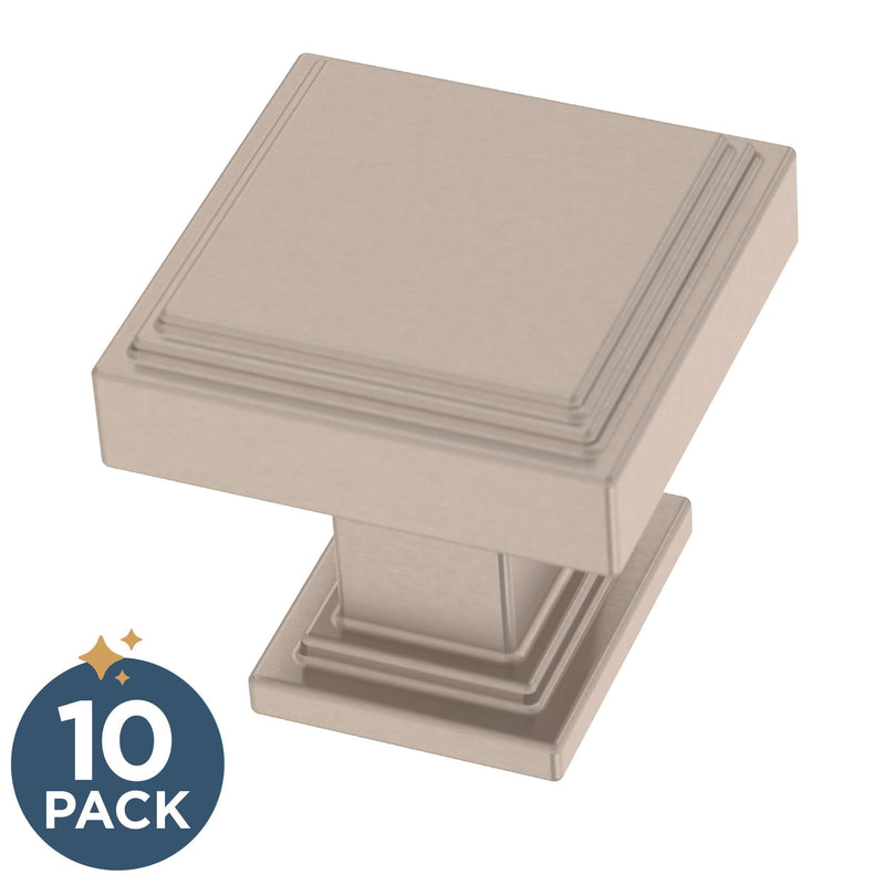 Franklin Brass 10 Pack Brushed Nickel Cabinet Knobs 1 inch (25mm) Kitchen Cabinet Handles and Drawer Knobs for Cupboards, Dressers, Furniture, Bathroom Vanity |Stepped 1" (25mm) Knob