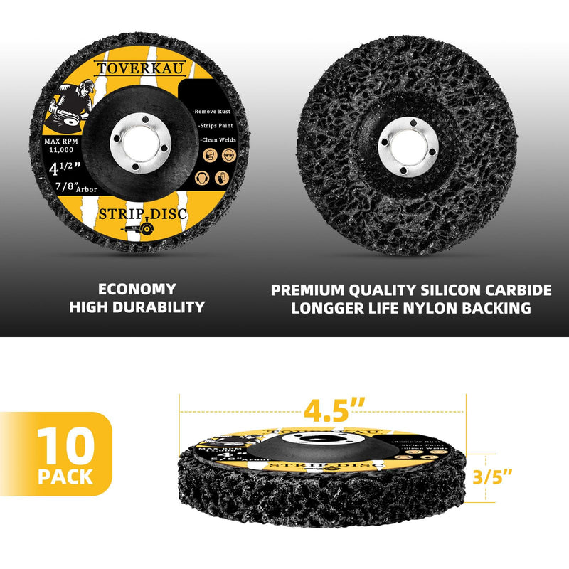 10 Pack 4.5 inch Strip Discs for Angle Grinder, Wire Stripping Wheel Paint Remover for Metal Surfaces, Abrasive Wheels Grinding Discs for Rust Welds Oxidation (4-1/2" x 7/8"), Black 4.5‘’ 10