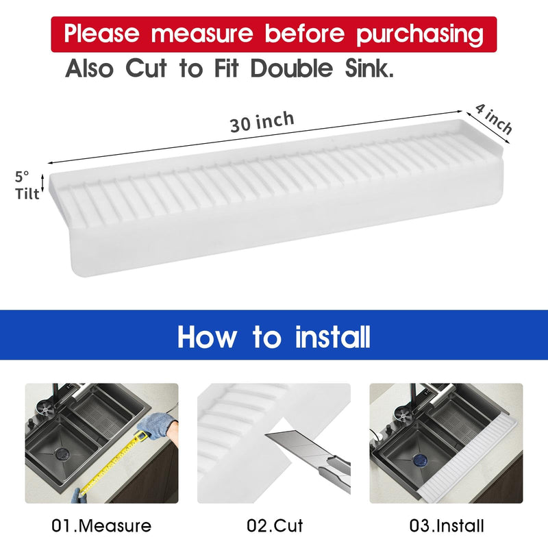Snuggery 30"x4" Silicone Sink Edge Protector - Splash Guard with Suction Cups & 5° Tilt, Cuttable Edge Guard for Kitchen Sink, Bathroom,Granite & Quartz Countertops(White) 4"x30"