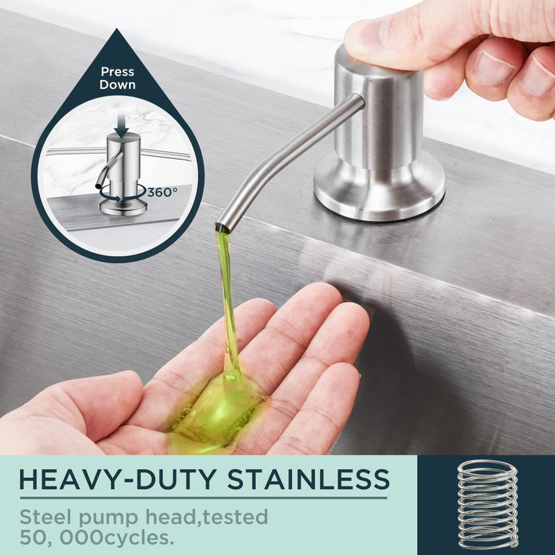 FORIOUS Brushed Nickel Soap Dispenser for Kitchen Sink with 500ML/18OZ Bottle, Lotion Dispenser Built in Refill from The Top for Countertop Sink Stainless Steel