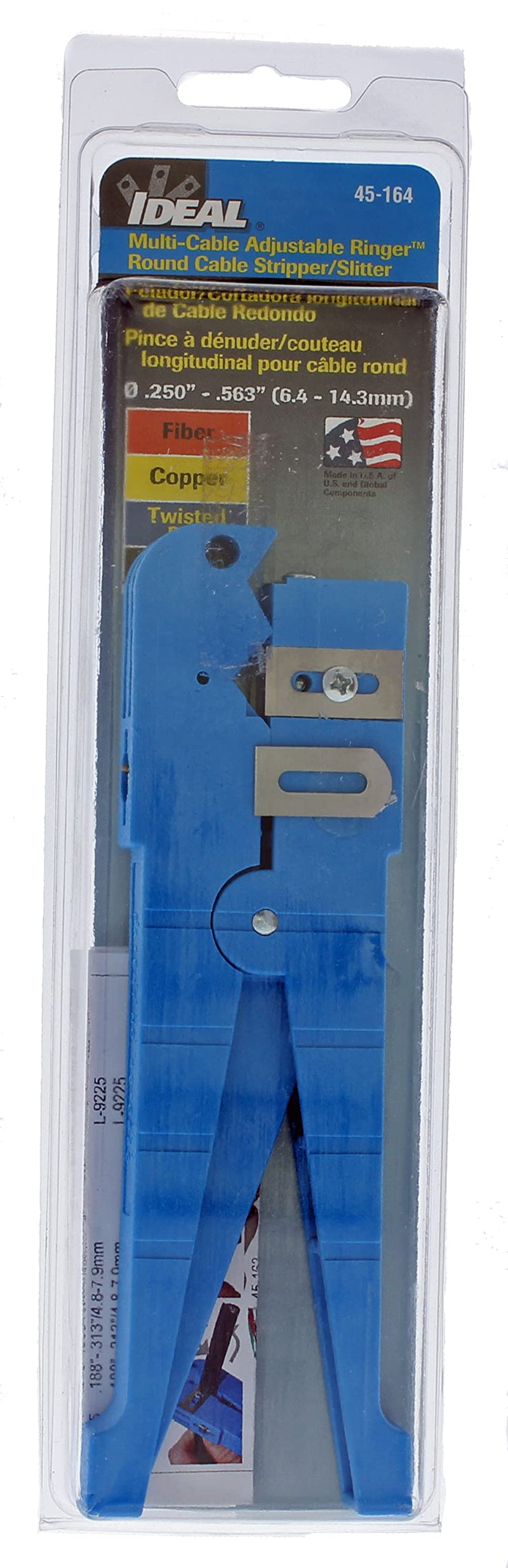 IDEAL Industries, Inc. 45-164 Ringer Adjustable Blade Cable Stripper, Cable Stripping Tool for 1/4 in. - 9/16 in. O.D. Cable, Blue, 1 Stripper 1/4" - 9/16" Cables