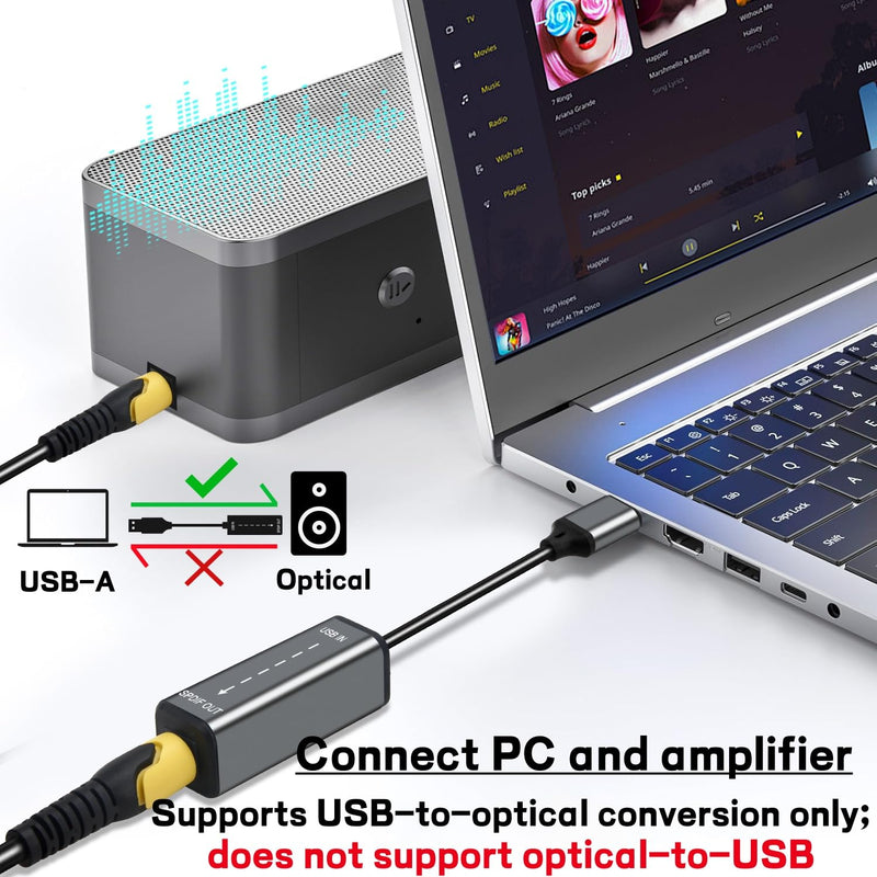 USB A to TOSLINK Optical Audio Adapter,USB Type A to SPDIF Digital Converter Compatible with Windows/Laptop PC ONLY(Unidirectional U SB A to Optical) 0.5FT 1