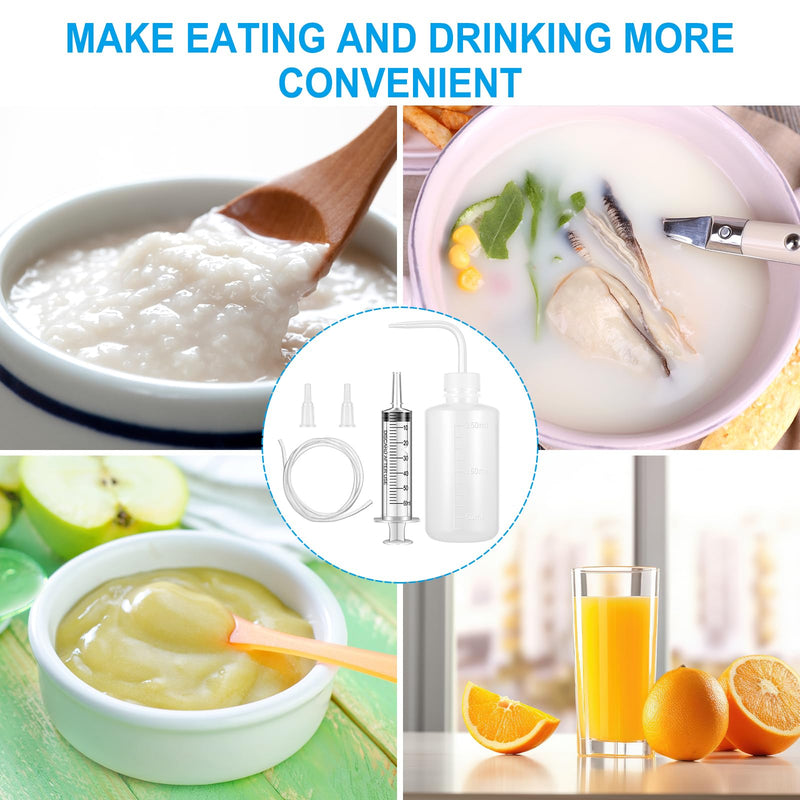 Geiserailie 8 Pcs Soft & Liquid Diet Kit 2 Large Plastic Syringe with Tube 2 Wash Bottles Squeeze 2 Curved Syringes Recovery Supplies for Eating and Drinking Liquid Food