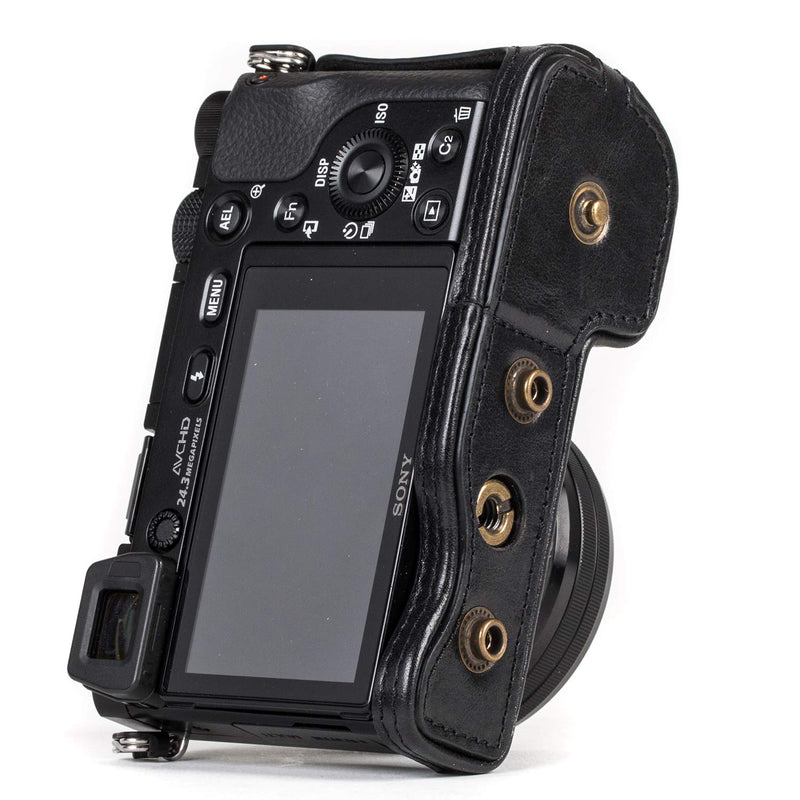 MegaGear Ever Ready Genuine Leather Camera Case and Bag for Sony Alpha A6300, A6000 (16-50 mm) (Black) One Size Black