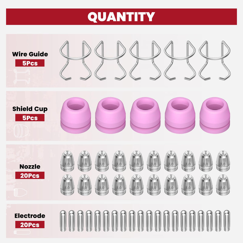 Bestarc AG60P Plasma Cutter Torch Consumables, 50Pcs Cutting Torch Tip Nozzles Kit with Suitcase, For AG60 WSD60 AG60P and BTC500DP 50PCS-AG60P Suitcase