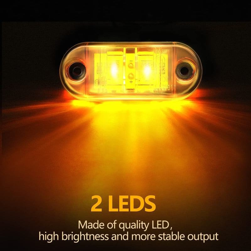 Tallew 10 Pcs 2.5 Inch LED Trailer Lights 2 Diode Waterproof LED Trailer Side Marker Oval Signal Running Lights for Truck Boat Rv(Amber, Red) Amber, Red