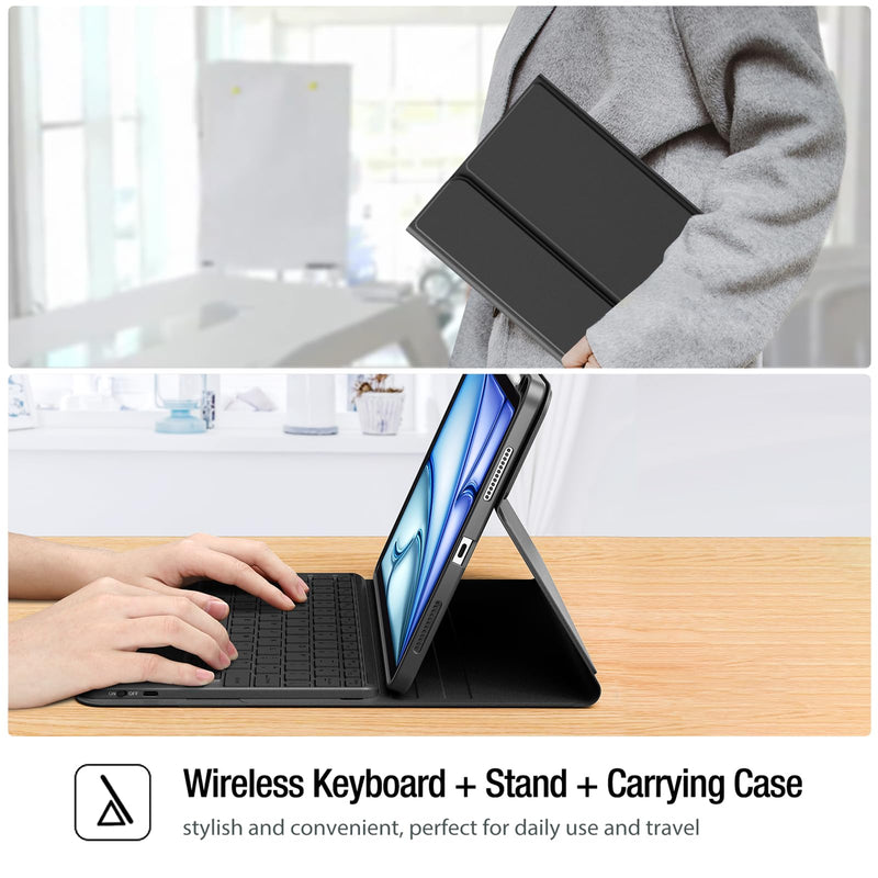 ProCase Touchpad Keyboard Case for iPad Air 11 Inch M4/M3/M2 & Air 5/4 | Detachable Keyboard with Precision Multi-Touch Trackpad, Slim Protective Case with Pencil Holder for Work & Travel - Black