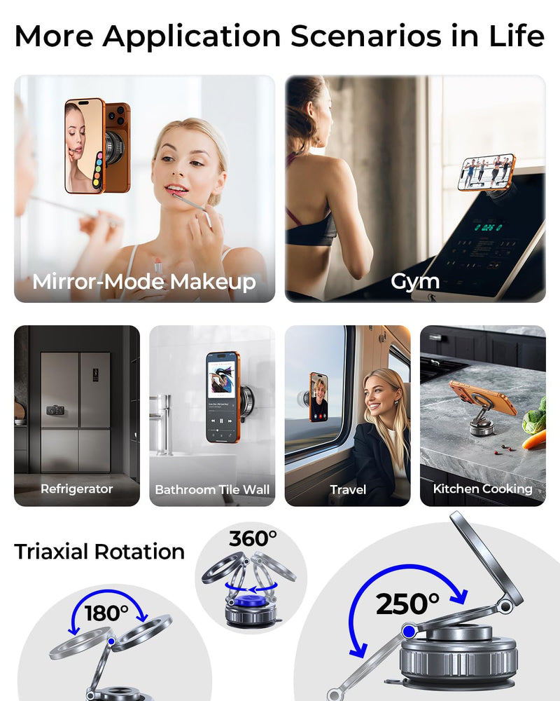 2-Pack Vacuum Magnetic Phone Holder for Car [All-Metal & 119+lbs Suction] | 360 Adjustable Suction Phone Mount for Magsafe Car Holder, [Military-Grade] Car Phone Holder for iPhone 17 Pro Max 16 15 14