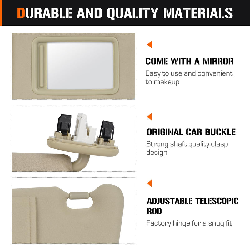 Sun Visor with Light for Toyota Camry 2007-2011 with Sunroof, Left Driver Side Beige Sunvisor Replace 74320-06800-B0 (Beige) Left - For Camry w Sunroof