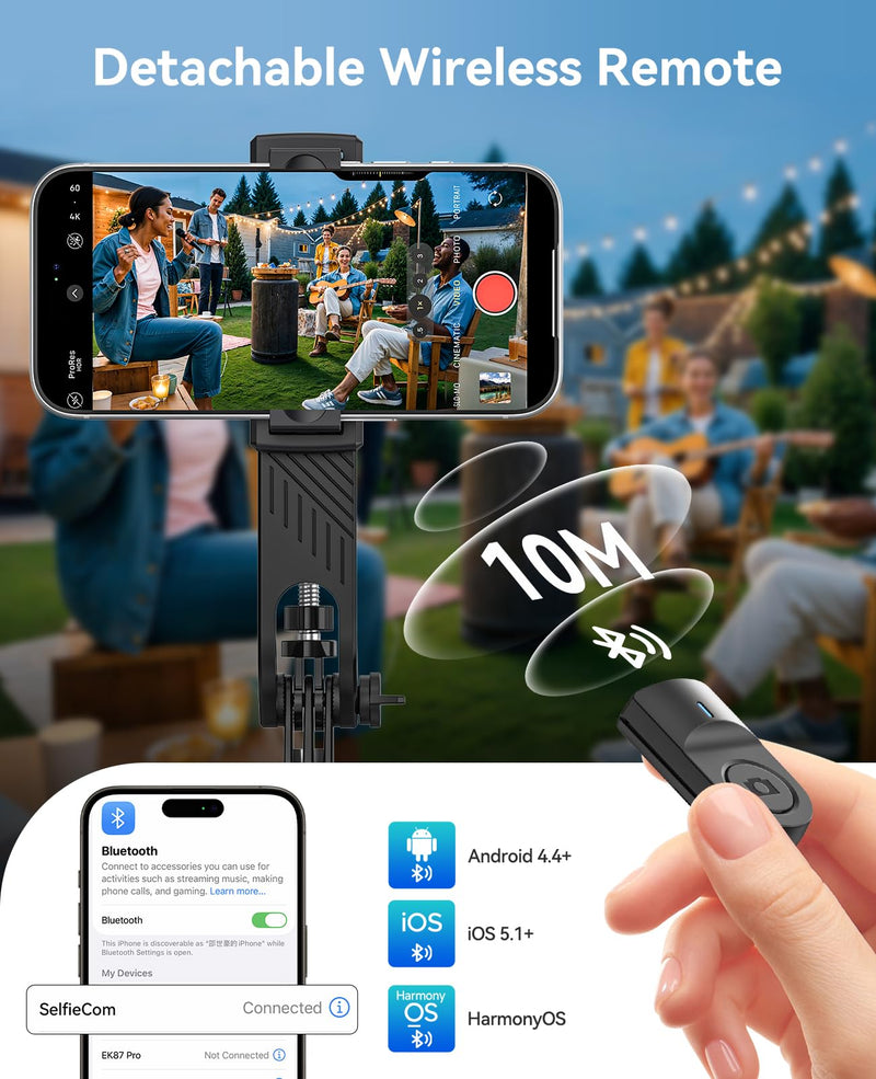 ORICO 75" Phone Tripod & Selfie Stick - 360° Rotatable Phone Holder for Multi-Angle Shooting, Wireless Remote, Extendable Stand for iPhone, Android, Camera, GoPro, Travel, Vlog, Recording - SPM190