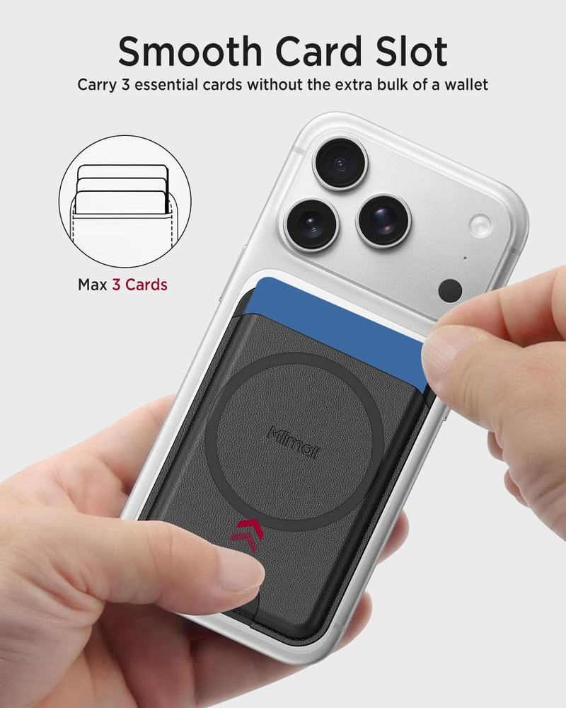 Miimall for MagSafe Wallet Leather, [RFID Blocking] 3-Card Holder for iPhone 17/16/15/14 Pro Max Plus Air, Pixelsnap, Google Series Double Sided Ultra Thin Slim Strong Magnetic Phone Wallet Black 3 Cards