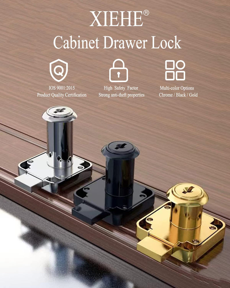 Cabinet Drawer Locks with Keys- XIEHE 138 Zinc Alloy Replacement Door Locker Keyed Alike 4 Pack Cylinder Diameter 0.75 Inch Chrome Finish Chrome2 4 Packs, 22mm