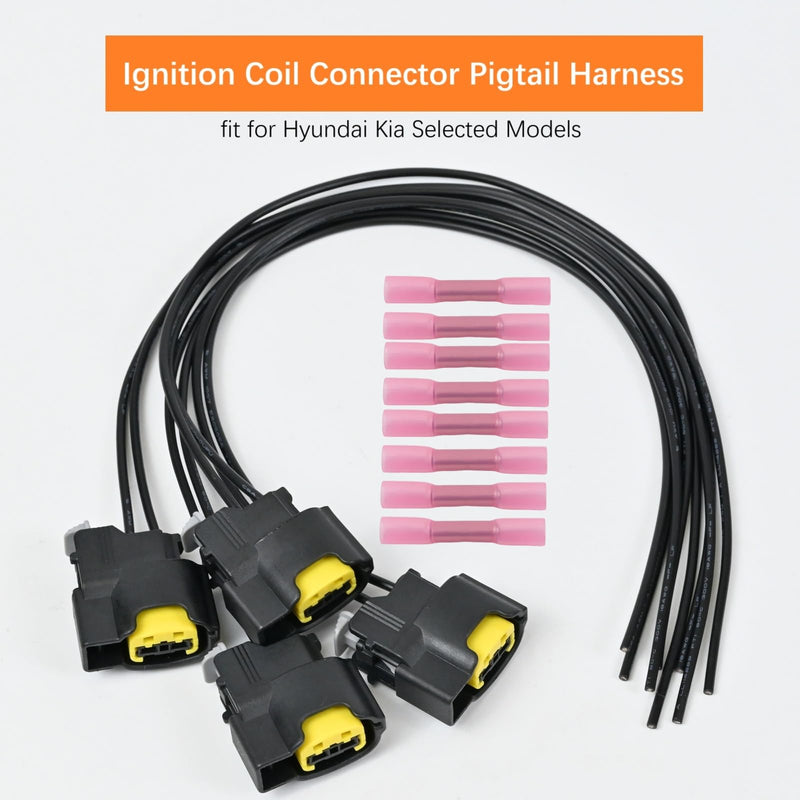 4Pcs Ignition Coil Connector Pigtail Plug Harness fit for Hyundai Accent Elantra Sonata Tucson Veloster Kia Forte Koup Optima Rio Soul 1.6L 1.8L 2.0L 2011-2020 Replace PT2910 S2928 4pcs