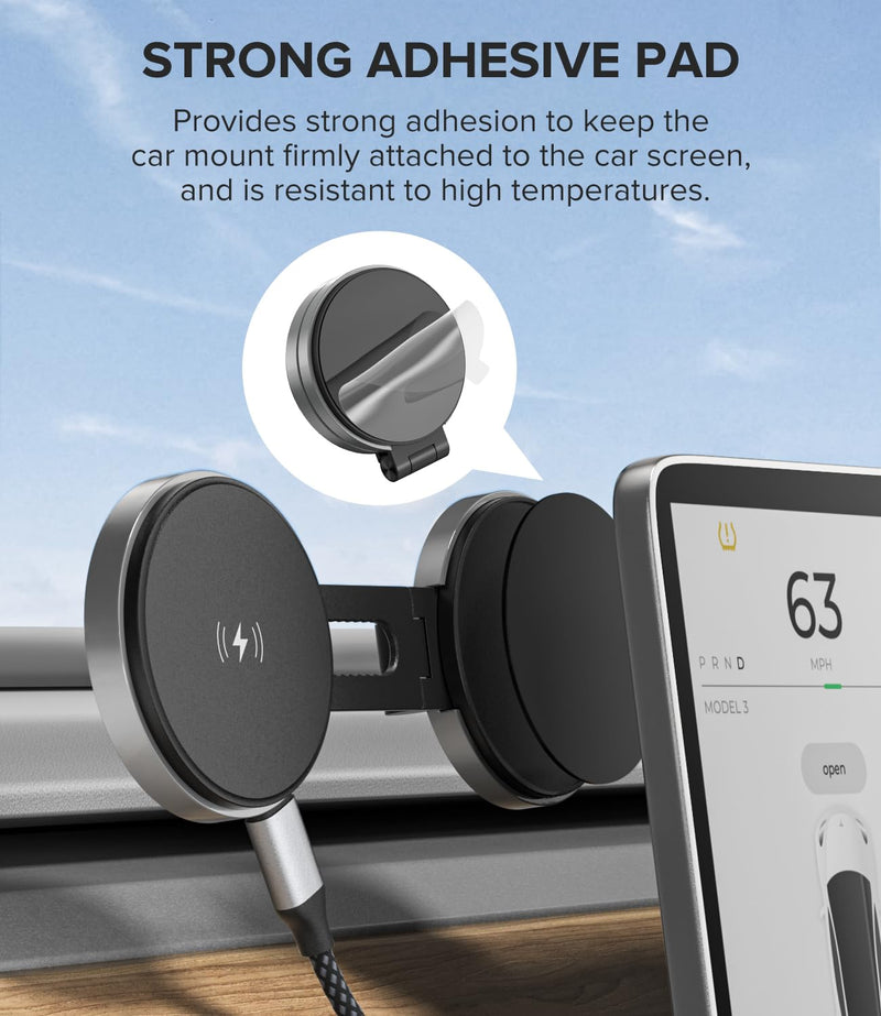 ZIKE MagSafe Car Mount Charger, Qi2 Certified 15W Magnetic Charger | Tesla Model 3/Y, 360° adjustable Car Phone Holder, Wireless Charging Station for iPhone 17/16/15/14
