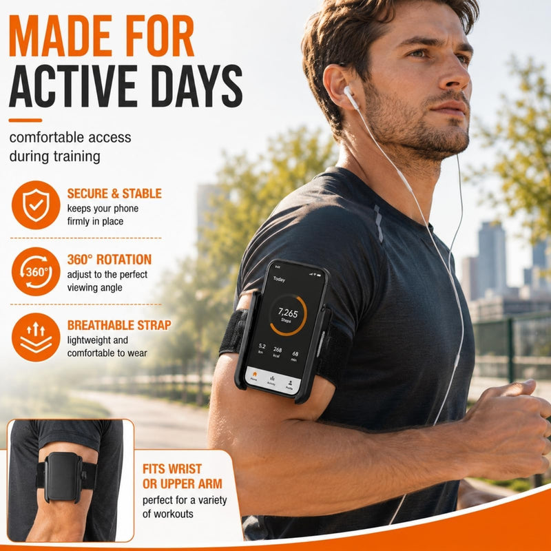 Wristband Phone Holder,Wrist Phone Holder,Arm for Running,Phone Arm Band,Phone Holder for Running,No Screen Blocking, 360° Rotating Wrist Fits 4–6.7" Phones(Arm Style)