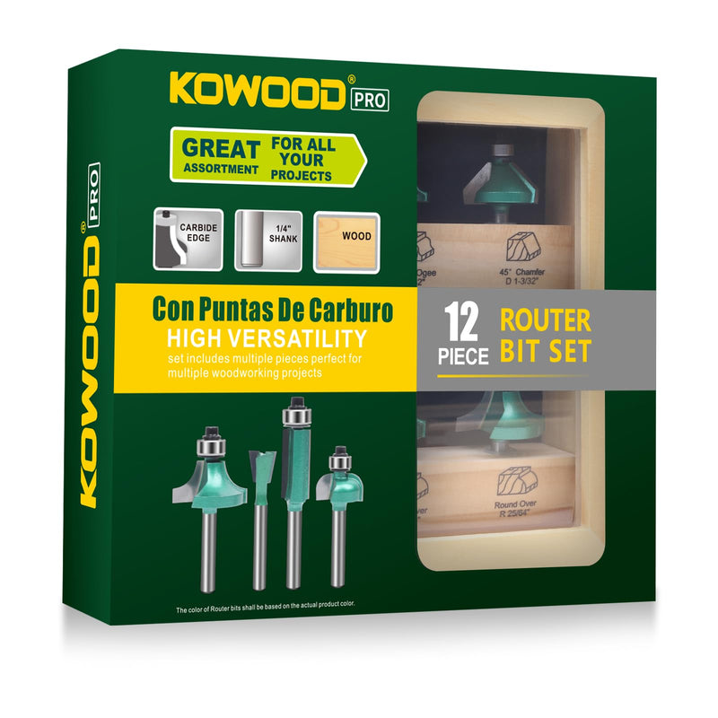 Pro Router Bits Sets of 12Z Pieces 1/4 Inch Shank, Professional Woodworking Tools (12Z 1/4 Shank) 12Z 1/4 shank