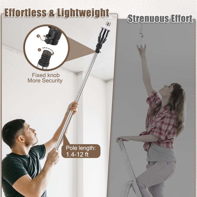 12FT Light Bulb Changer for High Ceilings, Light Bulb Changer with Baskets and Suction Cup, Light Bulb Removal Tool with Pole