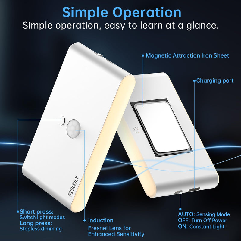 6 Pack Motion Sensor Night Light,Rechargeable Stair Lights, Motion Sensor Light Indoor, Battery Operated Night Light for Hallway, Stairway, Bathroom, Bedroom, Kitchen