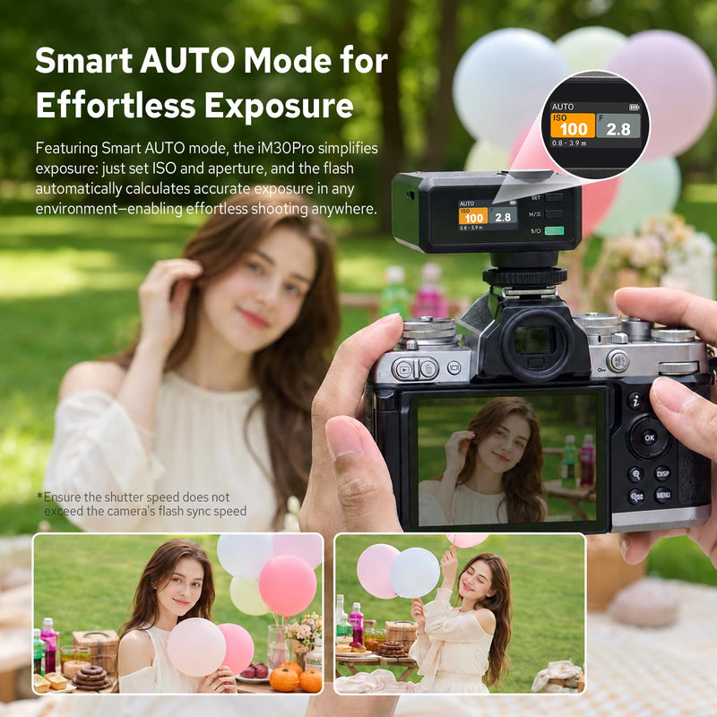 Godox iM30Pro iM30 Pro Mini Camera Flash, GN15 Mini Flash, AUTO/Manual Mode | 550 Full-Power Flashes, 1.5s Recycle Time, HD Color Screen, Built in Lithium Battery, Tiltable Head, Single-Contact Hotshoe