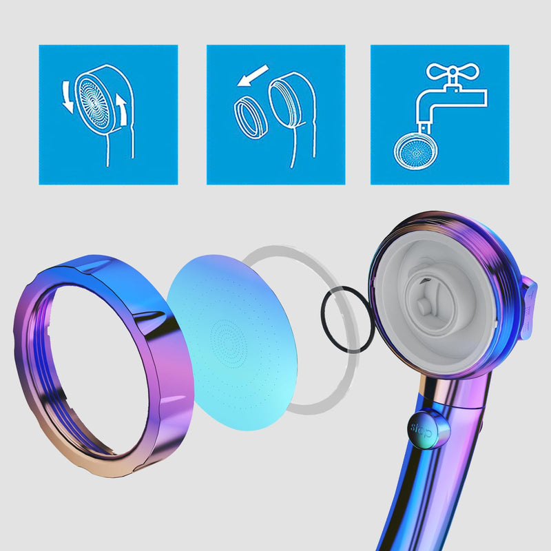 KAIYING Drill-Free High Pressure Handheld Shower Head with ON/OFF Switch, 3 Spray Modes - Polished Finish, Shower Head (Radiant Rainbow) + Bracket + Hose Radiant Rainbow