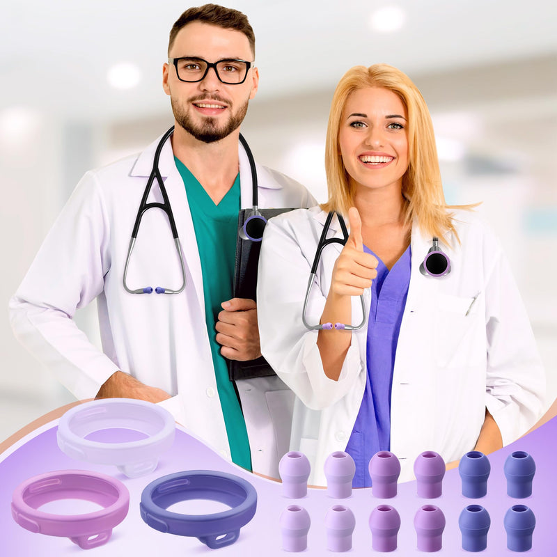 3 Silicone Protective Cover & 12 Ear Tips Replacement Accessories Compatible with EKO Core 500 Digital Stethoscope, Echo Stethoscope Accessories, Dustproof Protection Design(Purple) Purple