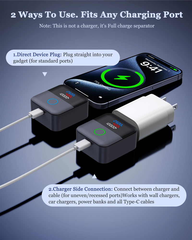 140W Smart Auto Stop Charging Adapter : Ai Auto Power Off Charger Protector | Physical Disconnect Battery Guard, USB-C Fast Charger with Physical Cut-Off for iPhone,Tablet,Earphones & All Type-C Devices Black