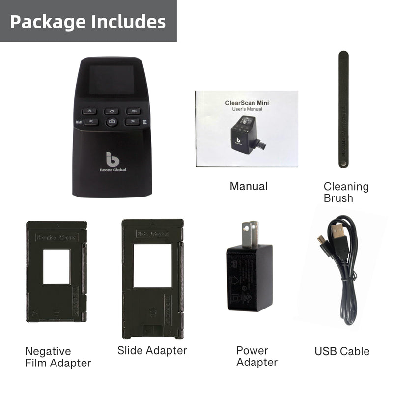 BEONEGLOBAL ClearScan MINI Film Scanner 16MP Slide & Film Scanner, Converts 35mm/135/126 Film & Slides to Digital Photos, Easy-to-Use Film Digitizer，2.31" LCD Screen
