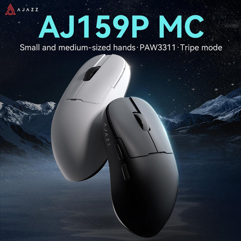 DAIDAI AJAZZ AJ159P MC Wireless Gaming Mouse, Equipped with PAW3311 Sensor, 12K DPI, 2.4G/USB-C/BT, 400 mAh Battery, Ultra-Light 56 g Design, RGB Backlight Effects, Compatible with PC and Mac, Black