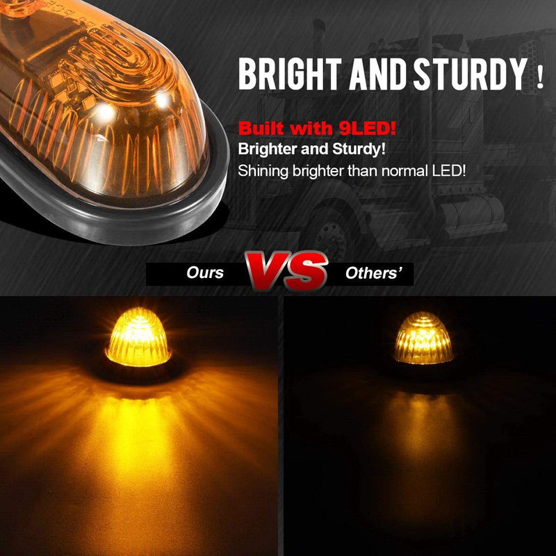 Partsam Amber Teardrop Cab Light 9LED Cab Marker Light 5pcs Front Rear Top Clearance Roof Running Light with Wiring Pack for Trucks, Vans, Pickups, semis and RVs,DOT Compliant Amber Lens/Amber Light