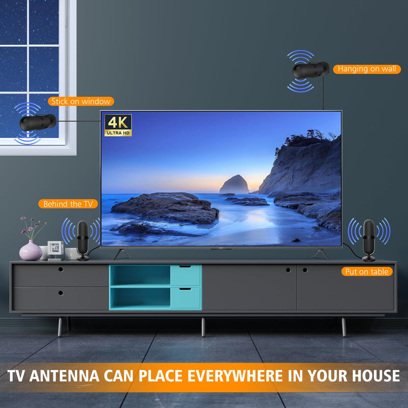 2026 TV Antenna Indoor,TV Antenna for Smart TV with 360° Signal Booster Reception,Digital Antennas 3500+ Miles Long Range Support 8K 4K 1080p TVs,Portable HD Antenna for Local Channels-25ft Coax Cable Black