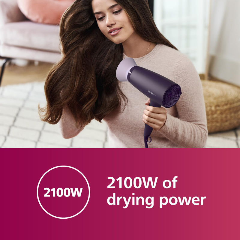Philips Hair Dryer 3000 Series, ThermoProtect Attachment, with Nozzle, 2100W, Model BHD340/13