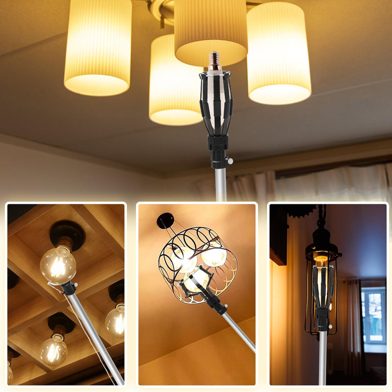12FT Light Bulb Changer for High Ceilings - 2PCS Baskets and Suction Cup Light Bulb Pole Changer for Household and Camping