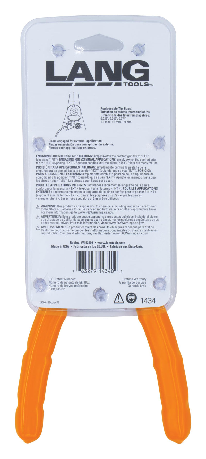 A & E Hand Tools Lang Tools 1434 Internal/External Quick Switch Retaining Ring Pliers and Tip Kit