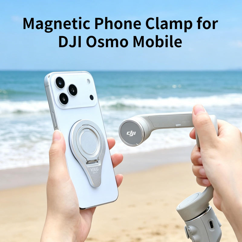 OM Magnetic Mount Phone Holder Clamp for Mag-Safe DJI Osmo Mobile 8P 8 7P 7 SE 6 5 4 Adapter,Quick Release Adapter Magnet Clip Clamp with Finger Ring Stand for OM Gimbal Stabilizer Accessories