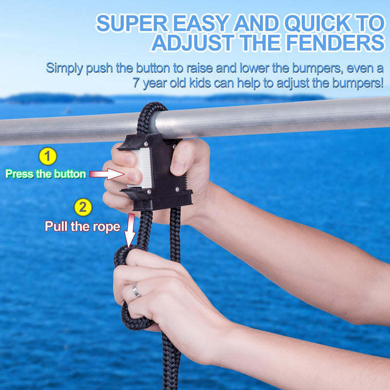 Huntury Boat Fender Hanger, Boat Rail and Cleat Fender Clips, Quick Connect and Release Fender Lines, Boat Bumper Adjuster Pack Of 2