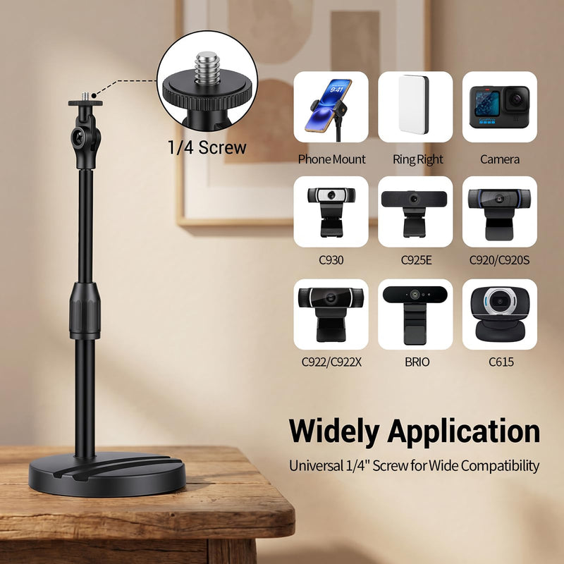 Webcam Stand for Desk with Phone Holder, Table Telescopic Camera Tripod, Webcam Mount Compatible with Logitech Webcam C922 C930e C920S C920 C615 C960 C920x BRIO 4K NexiGo N60, 1/4'' Thread