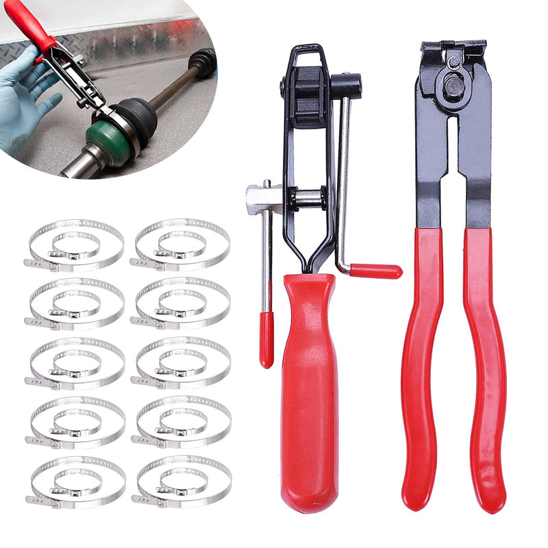 2Pcs CV Boot Clamp Pliers Set with 20Pcs Crimp Bands , Joint Boot Clamp Crimp Pliers, Hose Band Axle Pliers Car Banding Tool Kit, Dust Cover Clip Removal Pliers Repair Tool Accessories, Red