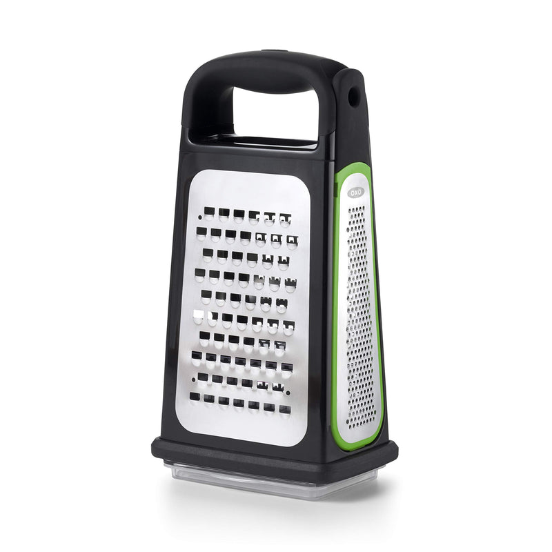 OXO Good Grips Etched Box Grater with Removable Zester | Ideal for Grating Cheese or Zesting Fruits | Storage Container Included | 4 Sided Grater | Comfortable Handle Box Grater with Removeable Zester