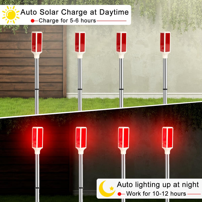 Aolyty Solar Lights Outdoor, Waterproof Driveway Markers Reflective, Warning Flash Light with 2 Lighting Modes, LED Solar Light 4 Pack for Parking Lots, Yard, Sidewalk, Stop Sign, 30 Inches (Red) Red