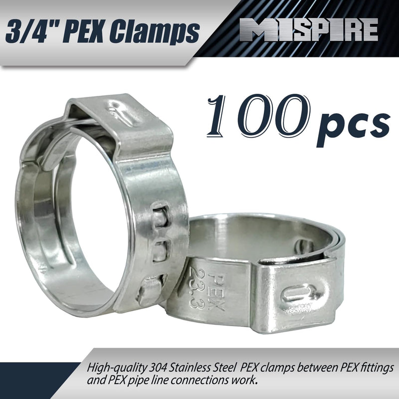 PEX Clamps 3/4 inch 100 PCS, Stainless Steel Pinch Clamps for PEX Pipe Water Lines