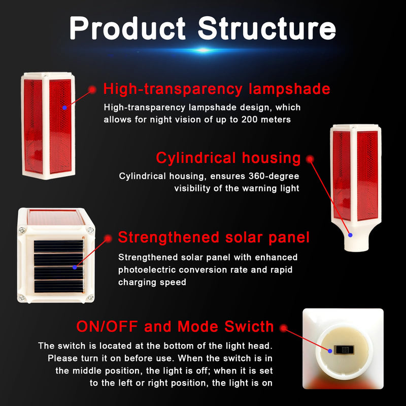 Aolyty Solar Lights Outdoor, Waterproof Driveway Markers Reflective, Warning Flash Light with 2 Lighting Modes, LED Solar Light 4 Pack for Parking Lots, Yard, Sidewalk, Stop Sign, 30 Inches (Red) Red